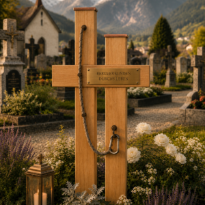 Holzgrabmal Holzkreuz Bergseil