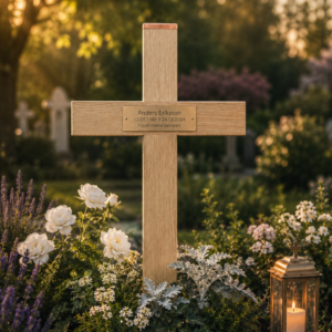Holzgrabmal Holzkreuz Rosengarten